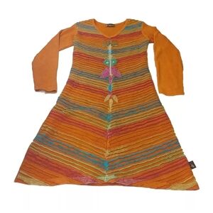 Leopards Roses T-shirt Dress Woman Sm Boho Floral Textured Striped Fall Orange